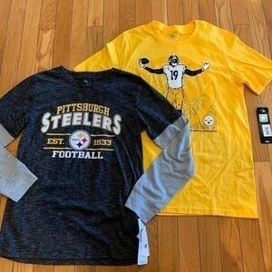 New NWT Lot of 2 Pittsburgh Steelers NFL Gray Long Short sleeve tshirt SZ 14
